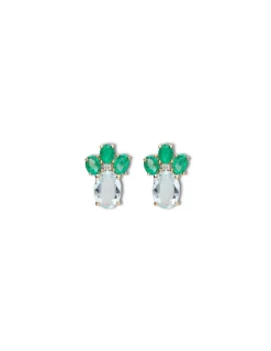 Outlet Pendientes Oro Amarillo, Esmeraldas, Aguamarina Y Diamante Para Ella | Pendientes