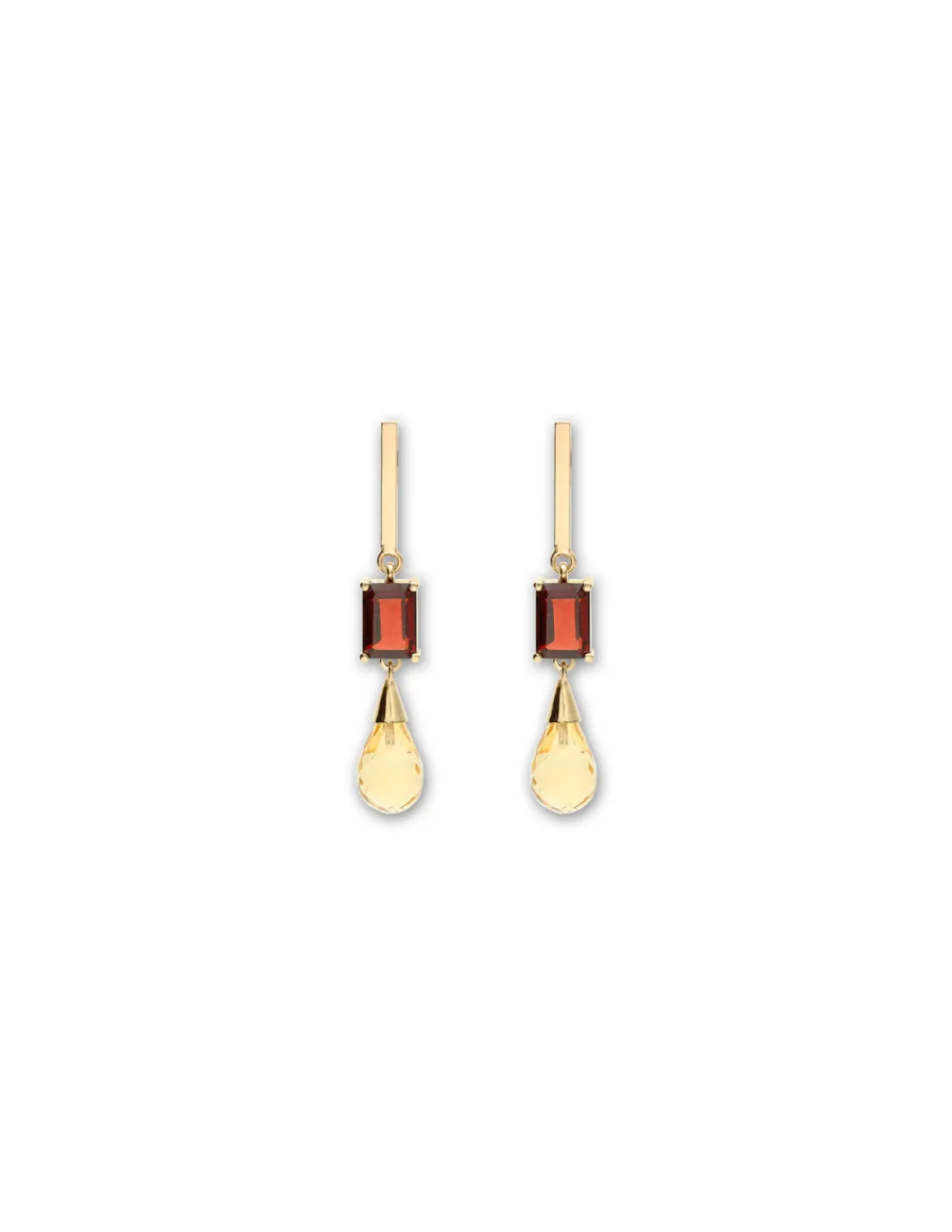 Sale Pendientes Oro Amarillo, Granate Y Citrino Para Ella | Pendientes