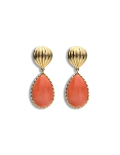 Outlet Pendientes Oro Amarillo Y Coral Para Ella | Pendientes