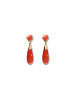 Clearance Pendientes Oro Amarillo Y Coral Para Ella | Pendientes