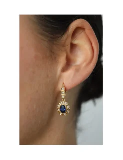 Outlet Pendientes Oro Amarillo, Zafiro Y Diamantes Para Ella | Pendientes