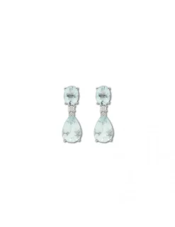 New Pendientes Oro Blanco, Aguamarina Y Diamante Para Ella | Pendientes