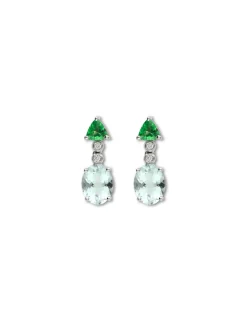 Sale Pendientes Oro Blanco, Aguamarina, Tsavorita Y Diamantes Para Ella | Pendientes