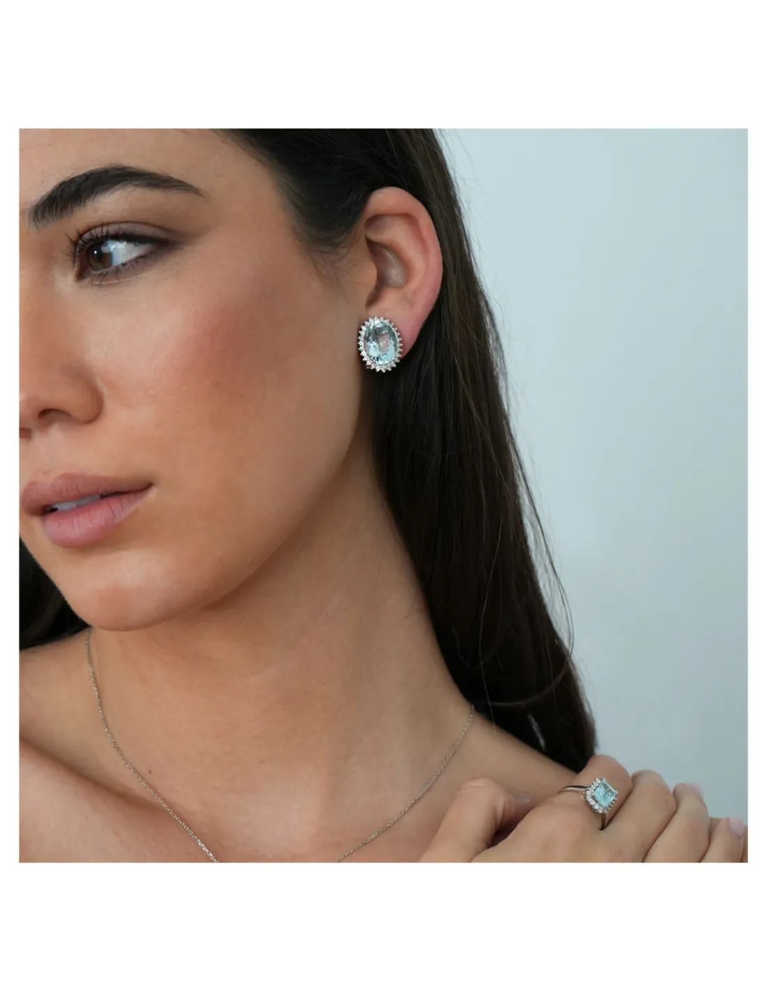 Outlet Pendientes Oro Blanco, Aguamarina Y Diamantes Para Ella | Pendientes