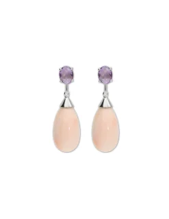 Fashion Pendientes Oro Blanco, Amatista, Diamante Y Coral Para Ella | Pendientes