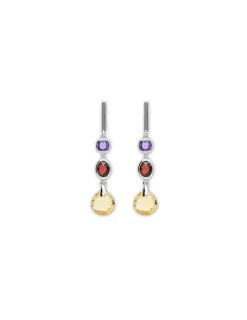 Fashion Pendientes Oro Blanco, Amatista, Citrino Y Granate Para Ella | Pendientes