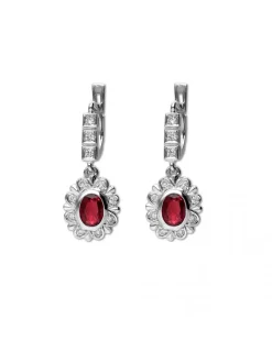 Clearance Pendientes Oro Blanco Con Diamantes Y Rubí Para Ella | Pendientes