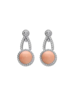 Outlet Pendientes Oro Blanco, Coral Y Diamantes Para Ella | Pendientes