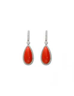 Online Pendientes Oro Blanco, Coral Y Diamantes Para Ella | Pendientes