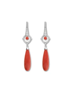 Online Pendientes Oro Blanco, Coral Y Diamantes Para Ella | Pendientes
