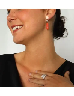 Discount Pendientes Oro Blanco, Corales Y Diamantes Para Ella | Pendientes