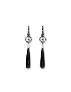 Outlet Pendientes Oro Blanco, Diamantes Y Onix Eclipsia | Black Diamonds