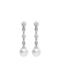 Online Pendientes Oro Blanco, Diamantes Y Perla Para Ella | Pendientes