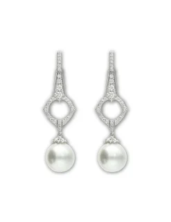 Discount Pendientes Oro Blanco, Diamantes Y Perla Australiana Para Ella | Pendientes