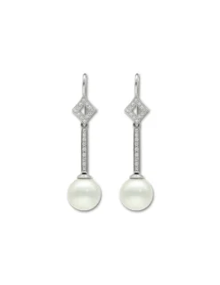 Clearance Pendientes Oro Blanco, Diamantes Y Perla Australiana Para Ella | Pendientes