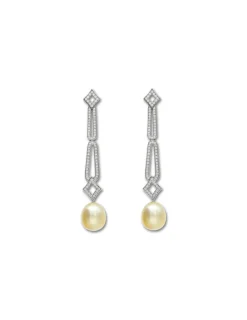 Hot Pendientes Oro Blanco, Diamantes Y Perlas Australianas Para Ella | Pendientes