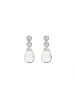 Sale Pendientes Oro Blanco, Diamantes Y Cristal De Roca Para Ella | Pendientes