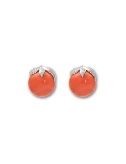 Online Pendientes Oro Blanco, Diamantes Y Coral Para Ella | Pendientes
