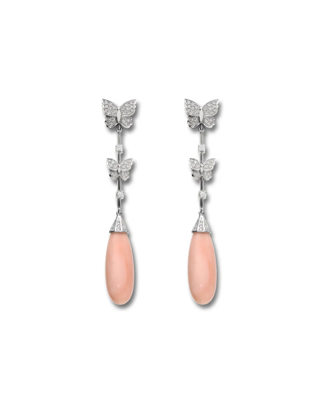 Hot Pendientes Oro Blanco, Diamantes Y Coral Para Ella | Pendientes
