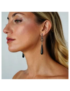 Outlet Pendientes Oro Blanco, Diamantes Y Onix Eclipsia | Black Diamonds