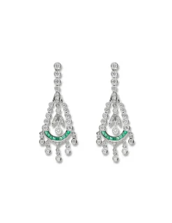 Fashion Pendientes Oro Blanco, Esmeraldas Y Diamantes Para Ella | Pendientes