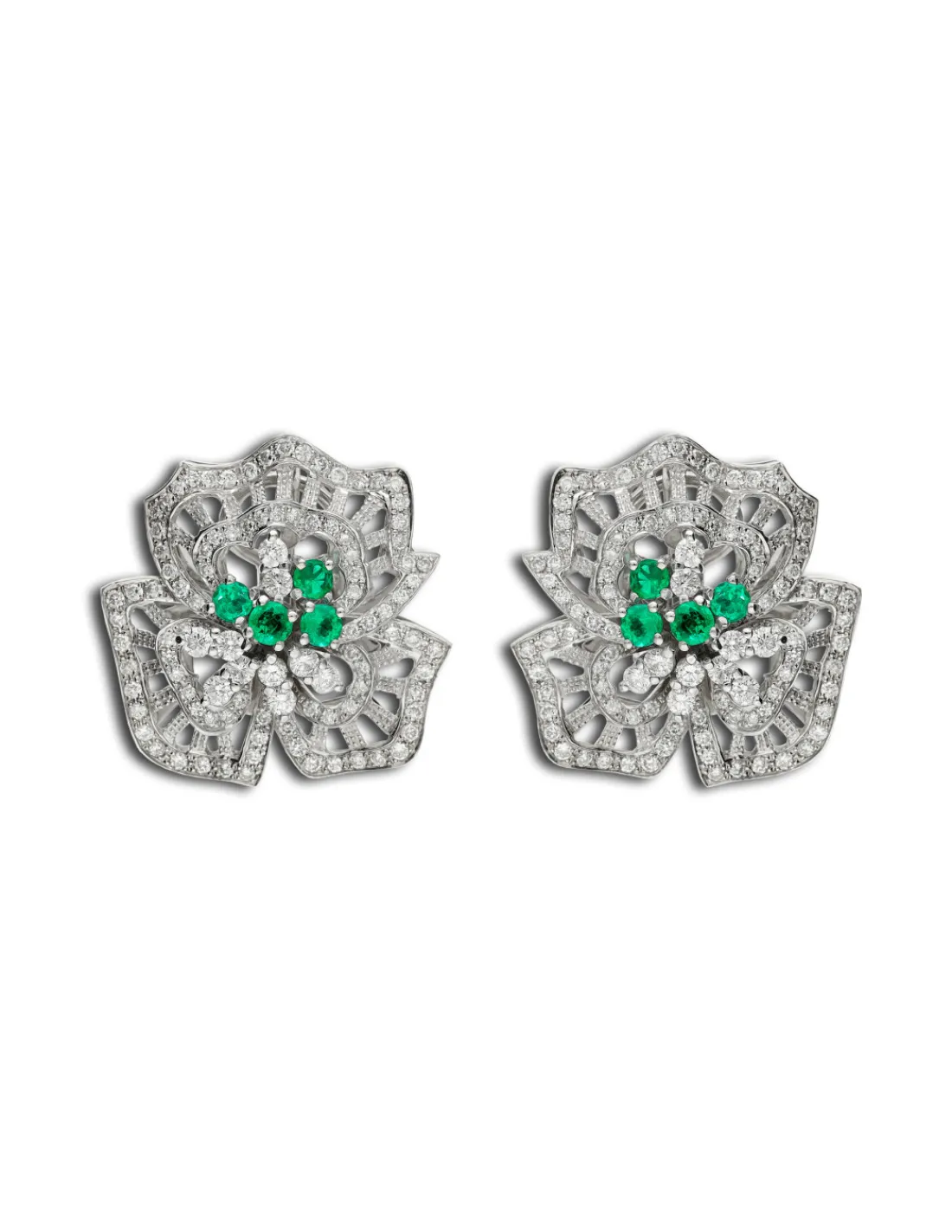 Clearance Pendientes Oro Blanco, Esmeraldas Y Diamantes Para Ella | Pendientes