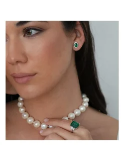 Clearance Pendientes Oro Blanco, Esmeralda Y Diamantes Para Ella | Pendientes