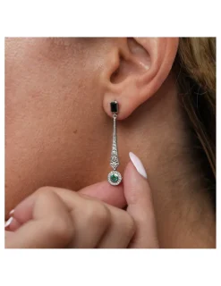 Online Pendientes Oro Blanco, Esmeralda, Diamantes Y Ónix Para Ella | Pendientes