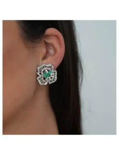 Clearance Pendientes Oro Blanco, Esmeraldas Y Diamantes Para Ella | Pendientes