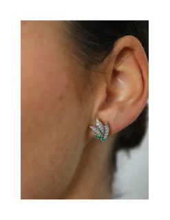 Sale Pendientes Oro Blanco, Esmeraldas Y Diamantes Para Ella | Pendientes