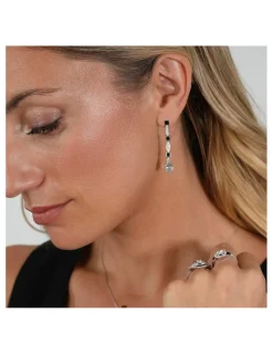 Sale Pendientes Oro Blanco, Ónix, Aguamarina Y Diamantes Para Ella | Pendientes