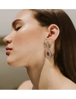 Clearance Pendientes Oro Blanco, Rubí Y Diamantes Para Ella | Pendientes