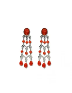 Hot Pendientes Oro Blanco Y Coral Para Ella | Pendientes