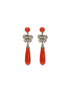 Discount Pendientes Plata-Oro, Diamantes Y Coral Para Ella | Pendientes